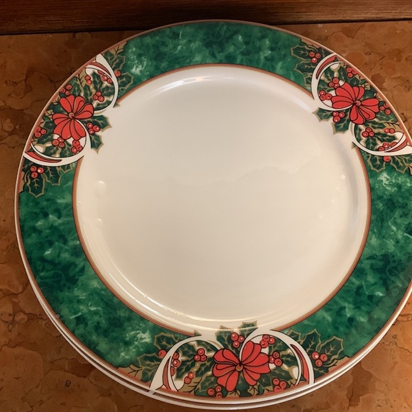 Vintage Gibson Everyday Christmas Dinner Plates Set of 4 Marble Holly - Picture 5 of 6